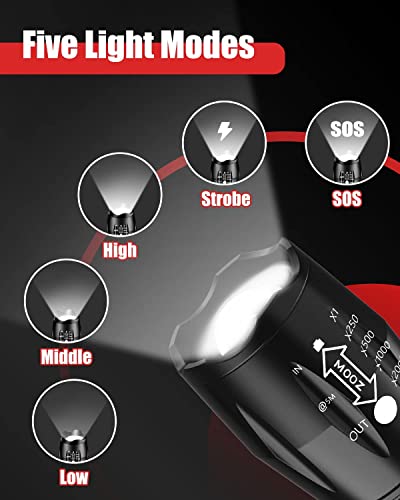 Comphygo Led Hand Rechargeable Flashlights Lights S Rechargeable Aluminium Alloy,High Lumens With 5 Modes,Waterproof Focus Zoomable Flash Light, camping essentials good add to your camping accessories