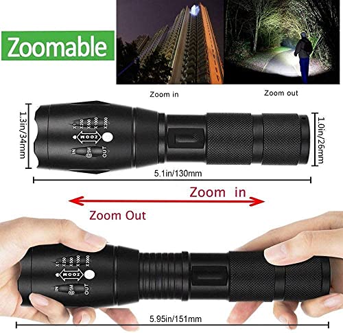 Comphygo Led Hand Rechargeable Flashlights Lights S Rechargeable Aluminium Alloy,High Lumens With 5 Modes,Waterproof Focus Zoomable Flash Light, camping essentials good add to your camping accessories