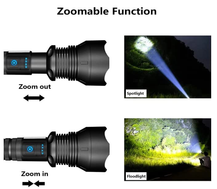 ComphyGo Rechargeable Flashlights High 150000 Lumens Lumens, Super Bright LED Tactial Flash Lights for Camping, Hiking,- Waterproof IPX6, 7 Light Modes Zoomable Flash Light - Camping Essentials