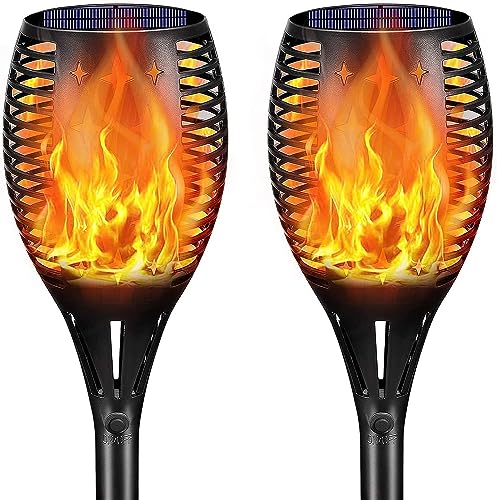 ComphyGo Solar Lights for Outside Upgraded Super Large Size 43"(2 Pack) 96 LED Waterproof Flickering Flames Torch Outdoor lightsSolar Spotlights Landscape Decoration Lighting Dusk to Dawn Auto On/Off