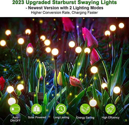 ComphyGo Starburst Swaying Solar Firefly Light LED Outdoor IPWaterproof Decorative Garden Lights for Pathway Yard Patio - Solar Lights for Outside, Outdoor Lights & Landscape Lighting Decor Clearance