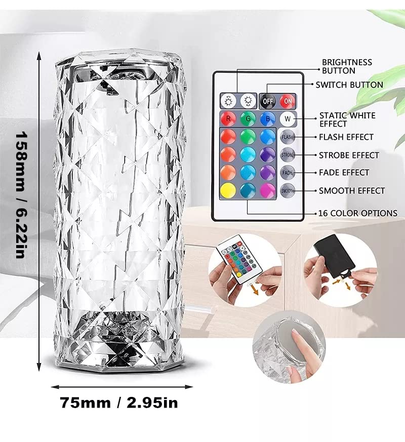 Table lamp Crystal RGB Rechargable Acrylic Decorative Smart lamp,16 Colors RGB Changing lamp, USB chargebale,Crystal Lamp