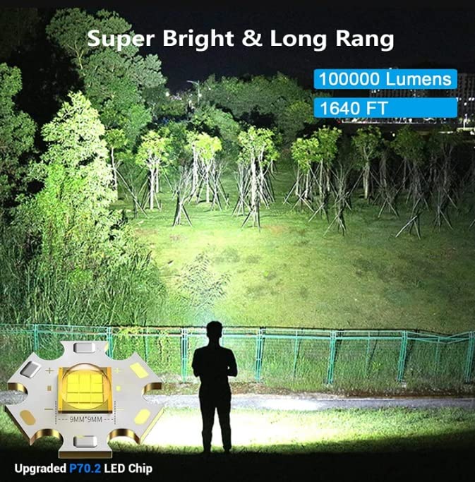 ComphyGo Rechargeable Flashlights High 150000 Lumens Lumens, Super Bright LED Tactial Flash Lights for Camping, Hiking,- Waterproof IPX6, 7 Light Modes Zoomable Flash Light - Camping Essentials