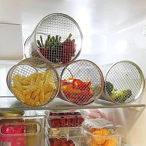 ComphyGo Grill Basket 2 PCS, BBQ Grill Basket, Rolling Grilling Basket, Stainless Steel Grill Mesh BBQ Grill Accessories, Portable Grill Baskets for Outdoor Grill for Fish,Meat, Vegetables, Fries
