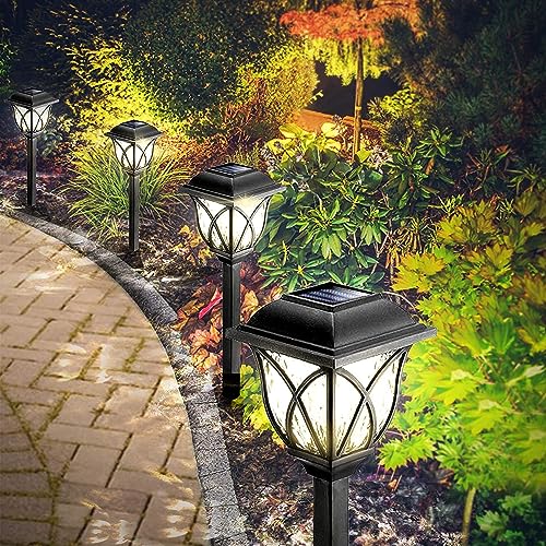 ComphyGo Outdoor Solar Lights 6pack, Solar Lights for Outside,Patio Lights, Landscape Lighting, Solar Lights Outdoor Waterproof, Solar Outdoor Lights Turn On/Off auto, Up to 12 Hours Outdoor Lighting