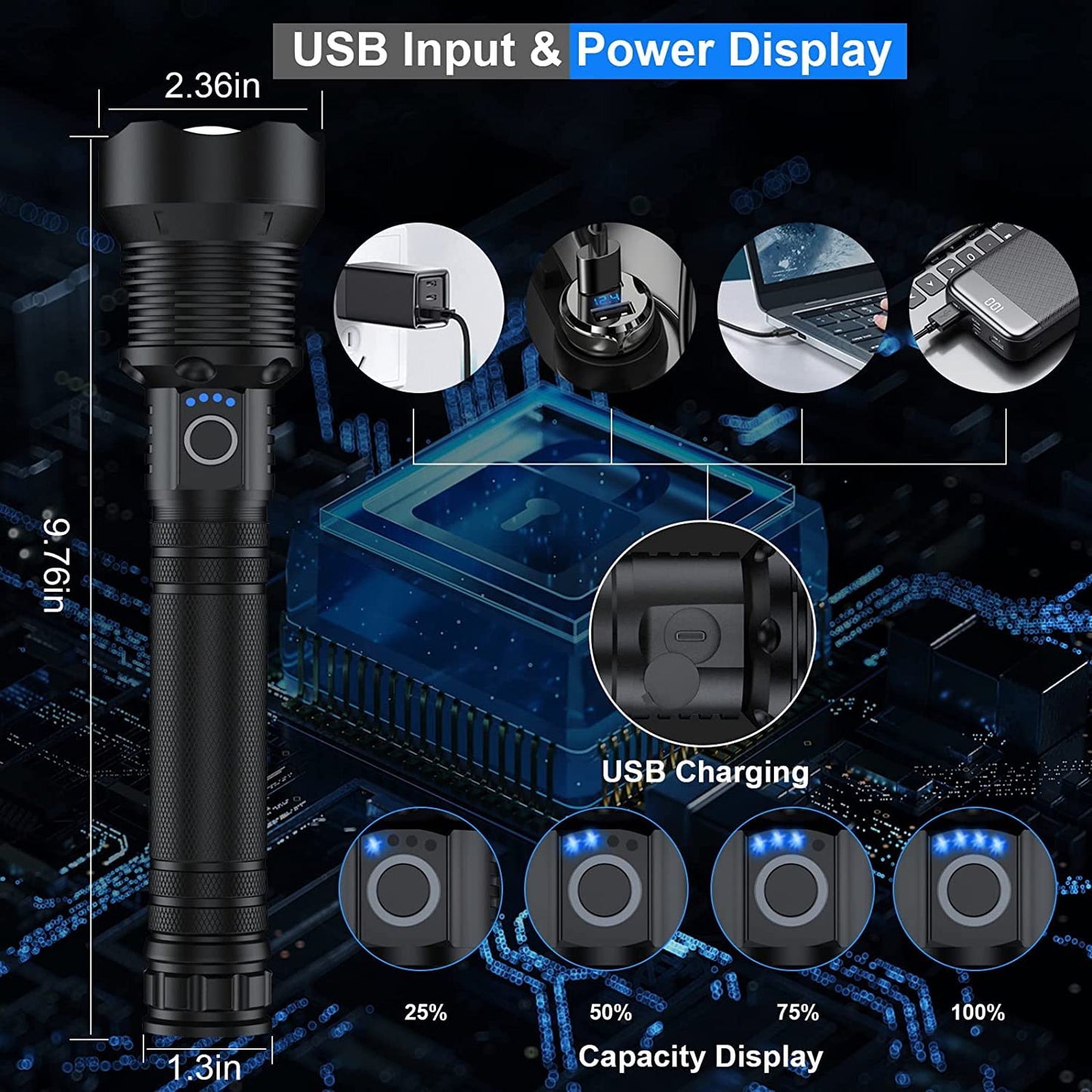 ComphyGo Rechargeable Flashlights High 150000 Lumens Lumens, Super Bright LED Tactial Flash Lights for Camping, Hiking,- Waterproof IPX6, 7 Light Modes Zoomable Flash Light - Camping Essentials