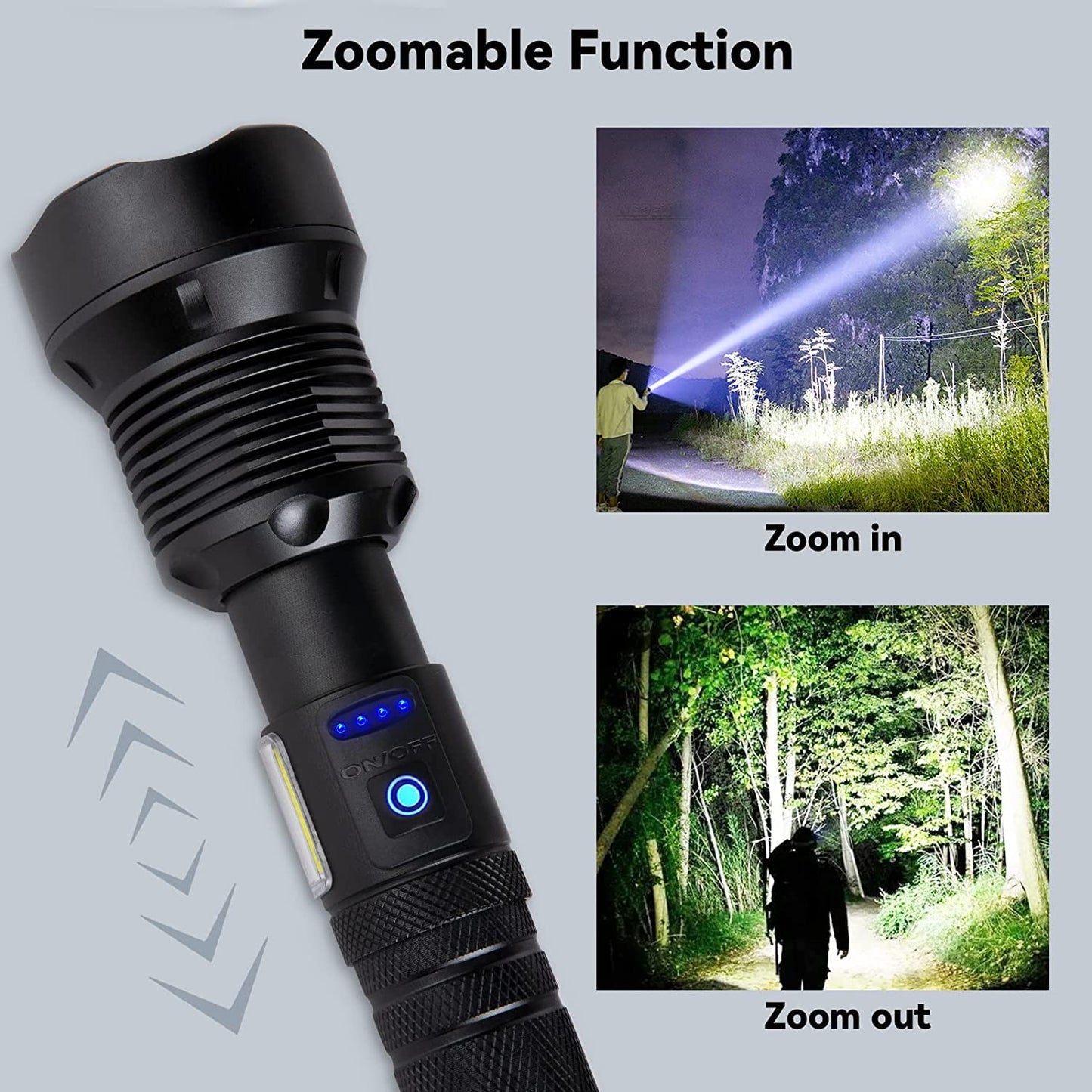 ComphyGo Rechargeable Flashlights High 150000 Lumens Lumens, Super Bright LED Tactial Flash Lights for Camping, Hiking,- Waterproof IPX6, 7 Light Modes Zoomable Flash Light - Camping Essentials