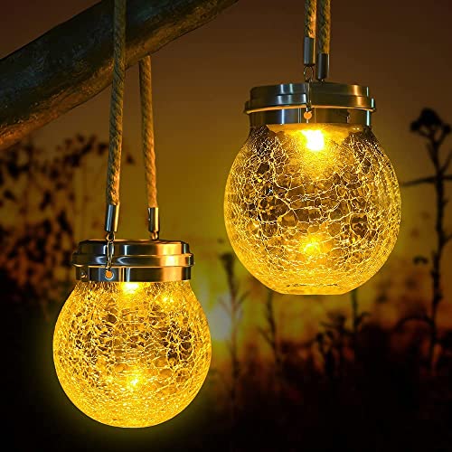 Solar Lights for Outside Hanging Solar Crackle Glass Ball for Patio Lights,Landscape Lighting,Yard Decorations Outdoor,Yard Lights,Backyard Lights,Outdoor Lighting