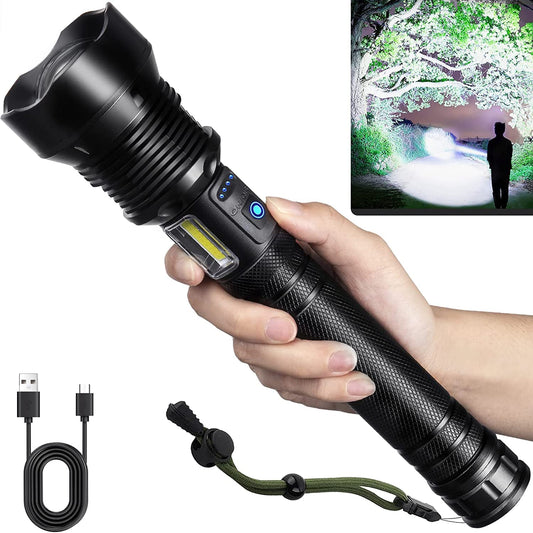ComphyGo Rechargeable Flashlights High 150000 Lumens Lumens, Super Bright LED Tactial Flash Lights for Camping, Hiking,- Waterproof IPX6, 7 Light Modes Zoomable Flash Light - Camping Essentials